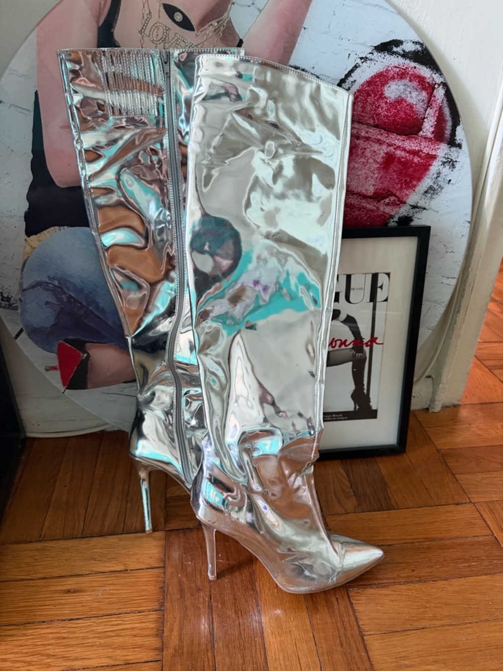 Qupid Silver Over-the-Knee Stiletto Boots